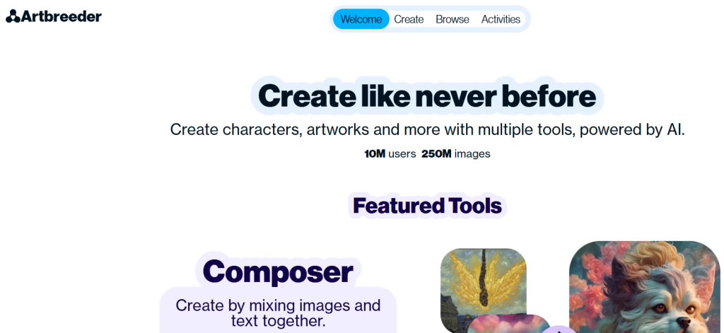 Artbreeder tool for creating images with AI